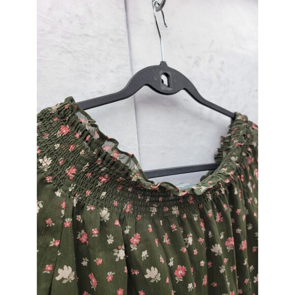 Soho NY&C Jeans Hunter Green Floral Off Shoulder Blouse, Sz M - Picture 9 of 13